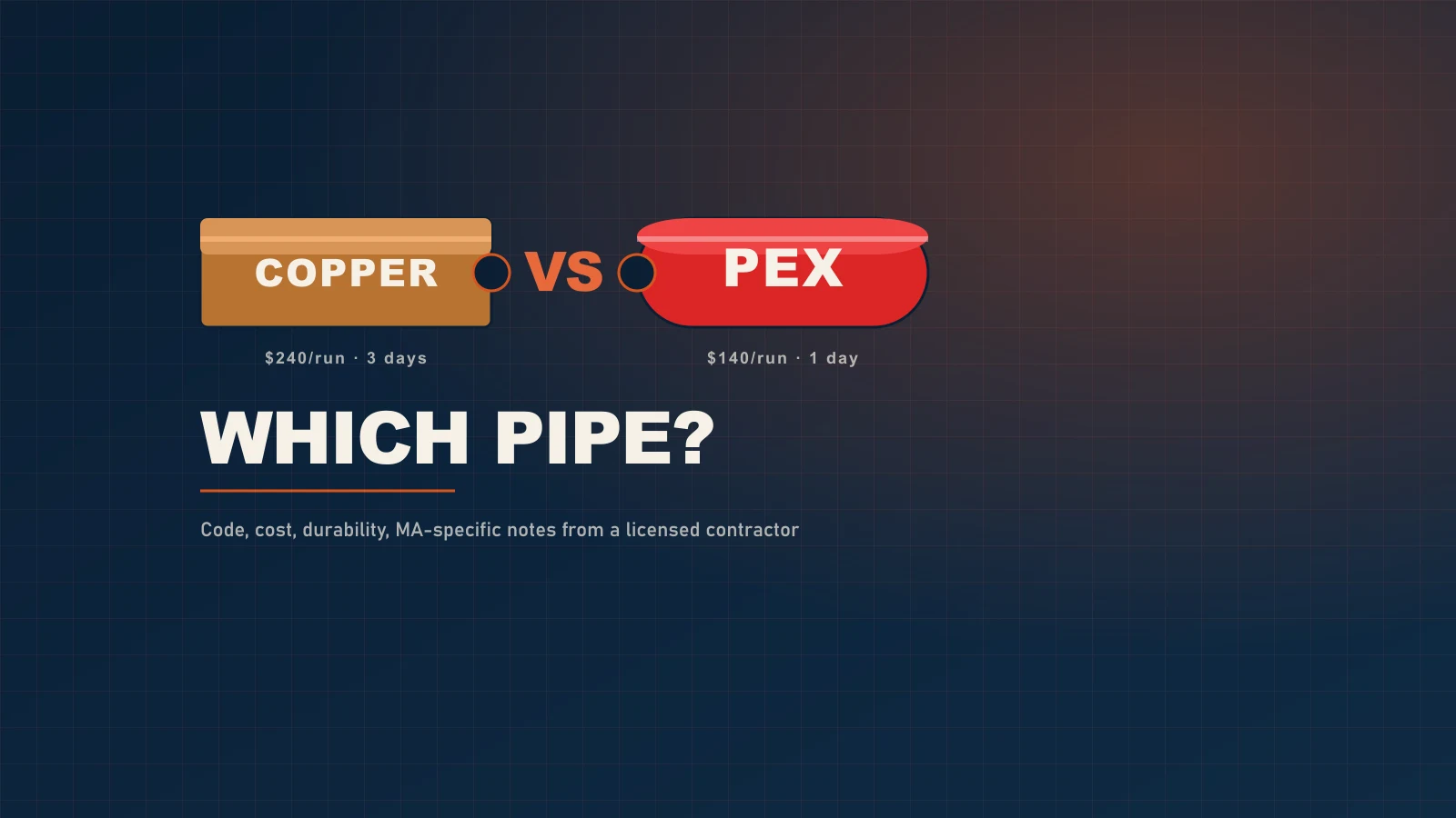 PEX tubing and copper pipe side by side